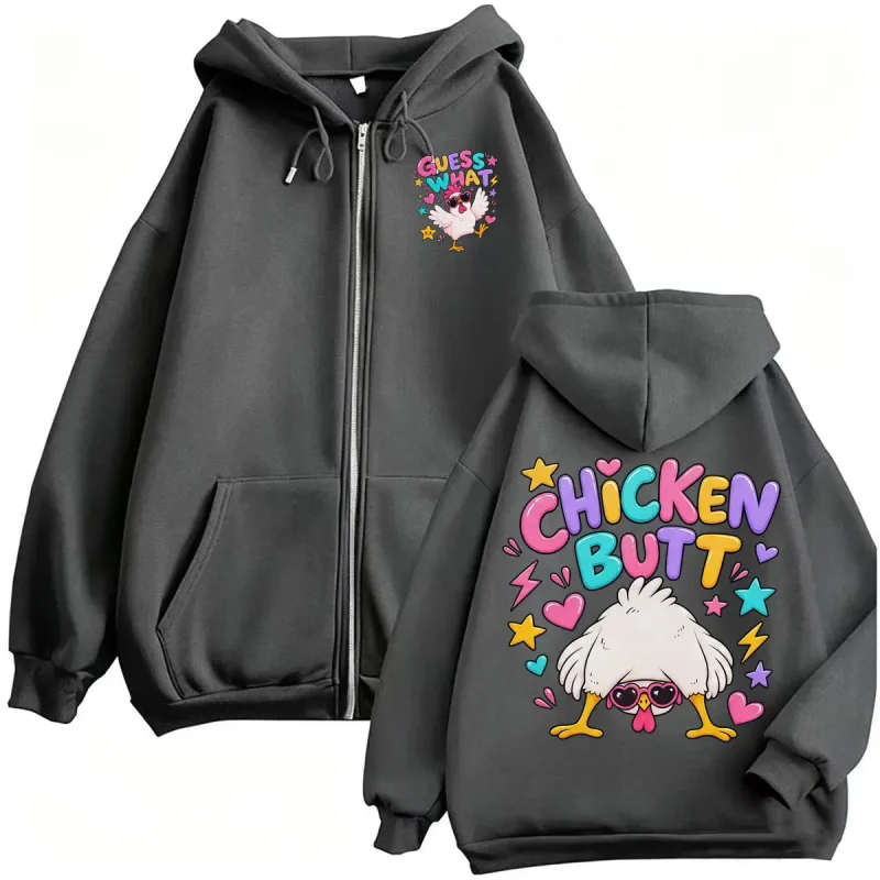 Guess What Chicken Butt Funny Cute Zip Up Hoodies Men Women Harajuku Cartoon SweatshirtS Jacket Coats High Quality Zipper Hoodie — image 5