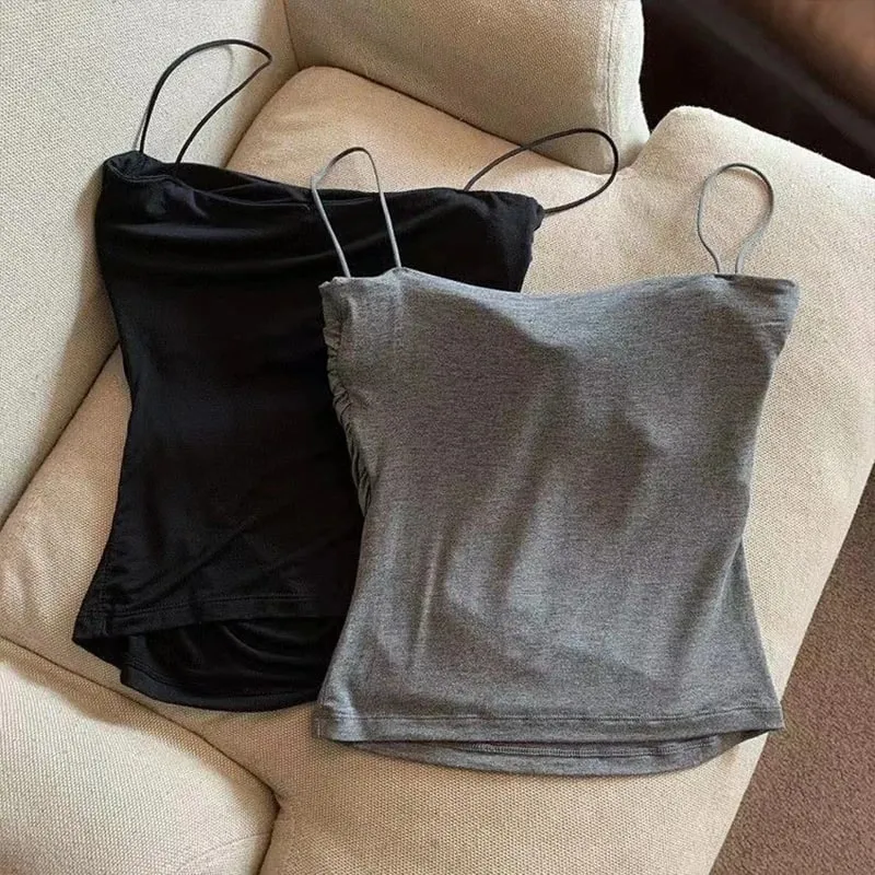 Új-szexi tömör redőzött Tank Camisole női nyári spagettipántos ujjatlan felsők — image 5