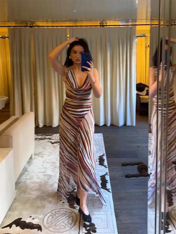 Retro Pöttyös Sling Maxi Ruha Női Szexi U-nyakú ujjatlan, derékba szorított Bodycon ruhák 2026 Nyári buli vakációs köntösök — image 10