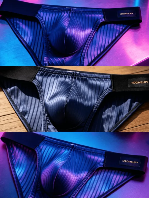 3PCS Men's Low Rise Briefs Satin Vertical Texture 3D Pouch Color Block Wide Waistband Breathable Trendy Underwear Multi Colors — image 2