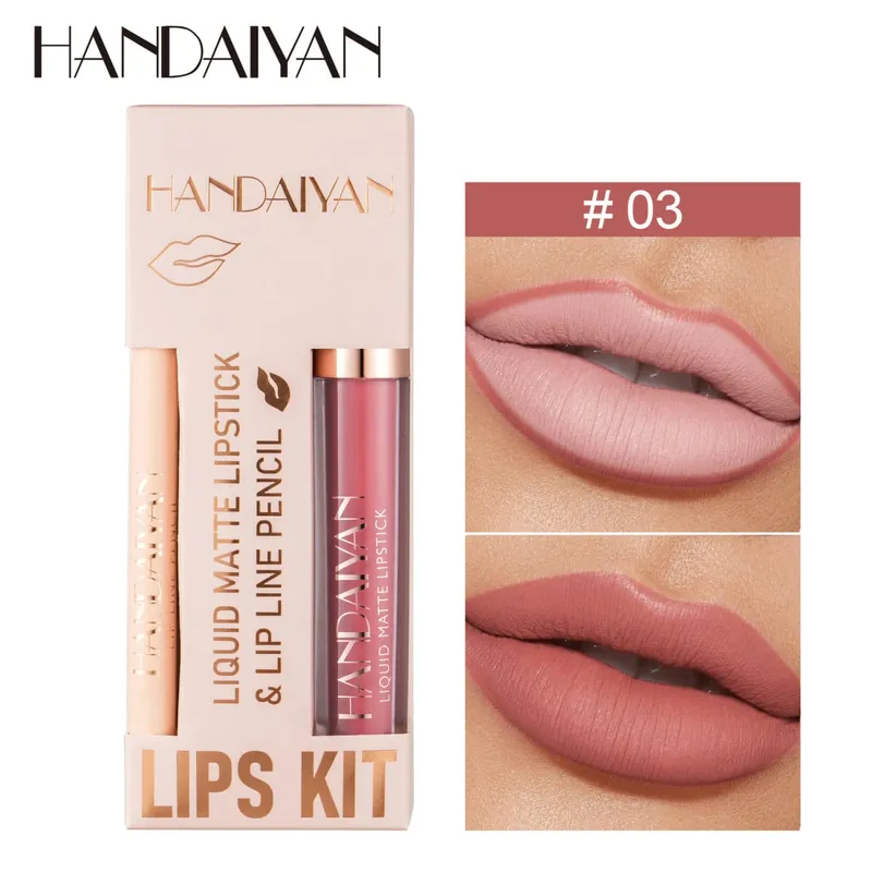 Ensemble de rouge à lèvres 2 en 1 pour femmes, avec crayon à lèvres, imperméable, longue durée, maquillage coréen, finition mate, Kit de cosmétiques, livraison gratuite