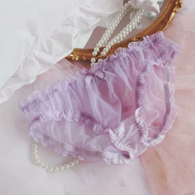 Mga Lalaki Sissy Mesh Chiffon Bow Floral Lace Pouch Underwear Panties Bikini Brief Sheer Knicker Transparent Solid Panlalaking Briefs Shorts — image 12
