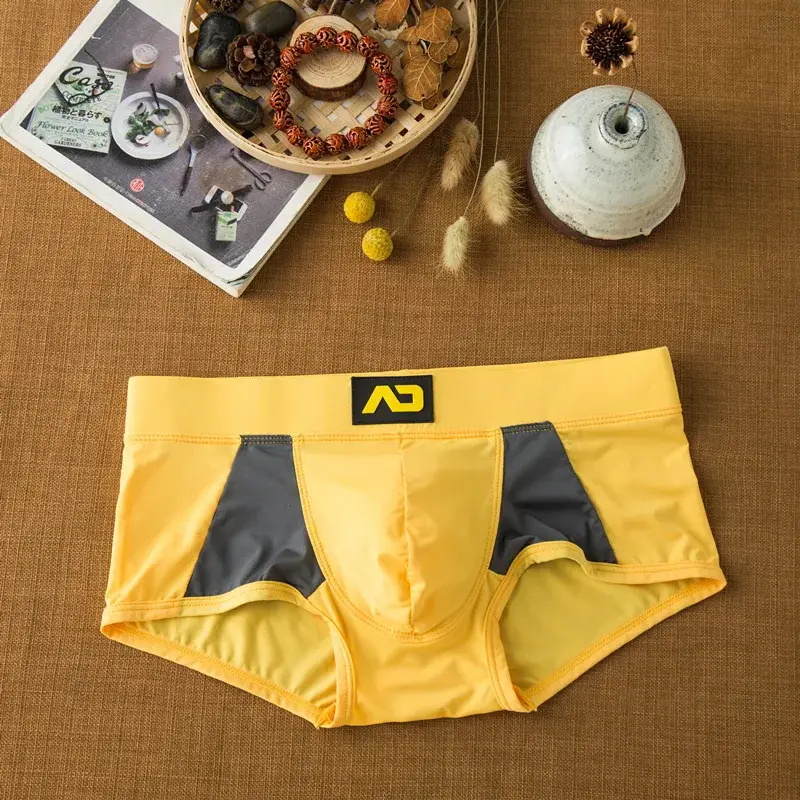 Cueca masculina de seda com leite de ângulo plano, confortável e adequada para a pele, respirável, sedosa, suave, secagem rápida, boxers baixos