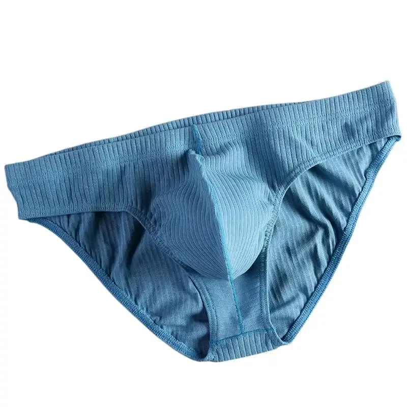 Sexy breve masculino com nervuras de algodão respirável confortável absorção de suor roupa interior esportiva juventude cintura baixa u bolsa convexa underpant — image 1