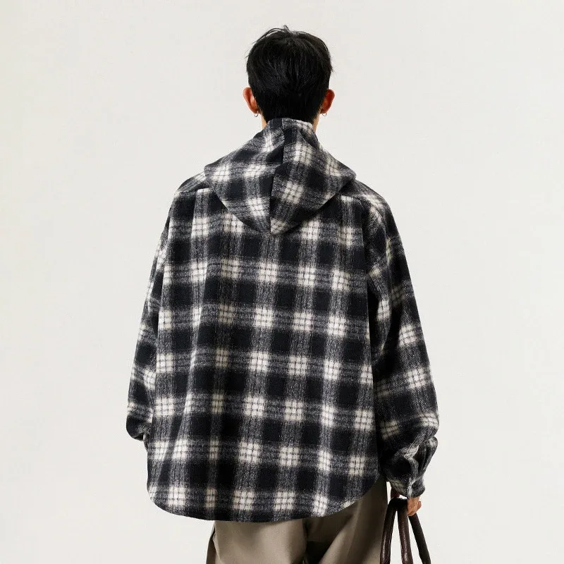 Y2K Loose Plaid Hooded Jacket Men Fashion High Street Large Sized Cardigan Outerwear Man Korean Vintage Single Breasted Hoodies — image 6