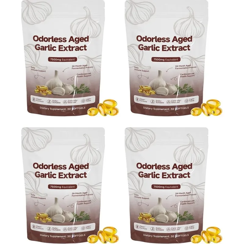 Odorless Aged Garlic Extract Softgels 7500mg 24-Month Fermented herbal Botanical Formula Cardiovascular Immune Support 30 Count — image 11