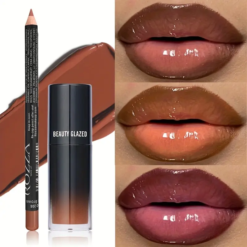 2pcs/Set Smooth Lip Liner+Lip Oil Set Lip Combo Waterproof Lip Liner Makeup Long-Lasting Moisturizing Lip Makeup Lip Plump