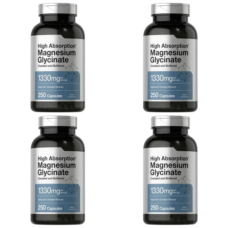 Magnézium-glicinát 1330mg (elemi magnézium) 250 kapszula kelát pufferolt ásványi anyagok, nem GMO, gluténmentes étrend-kiegészítő