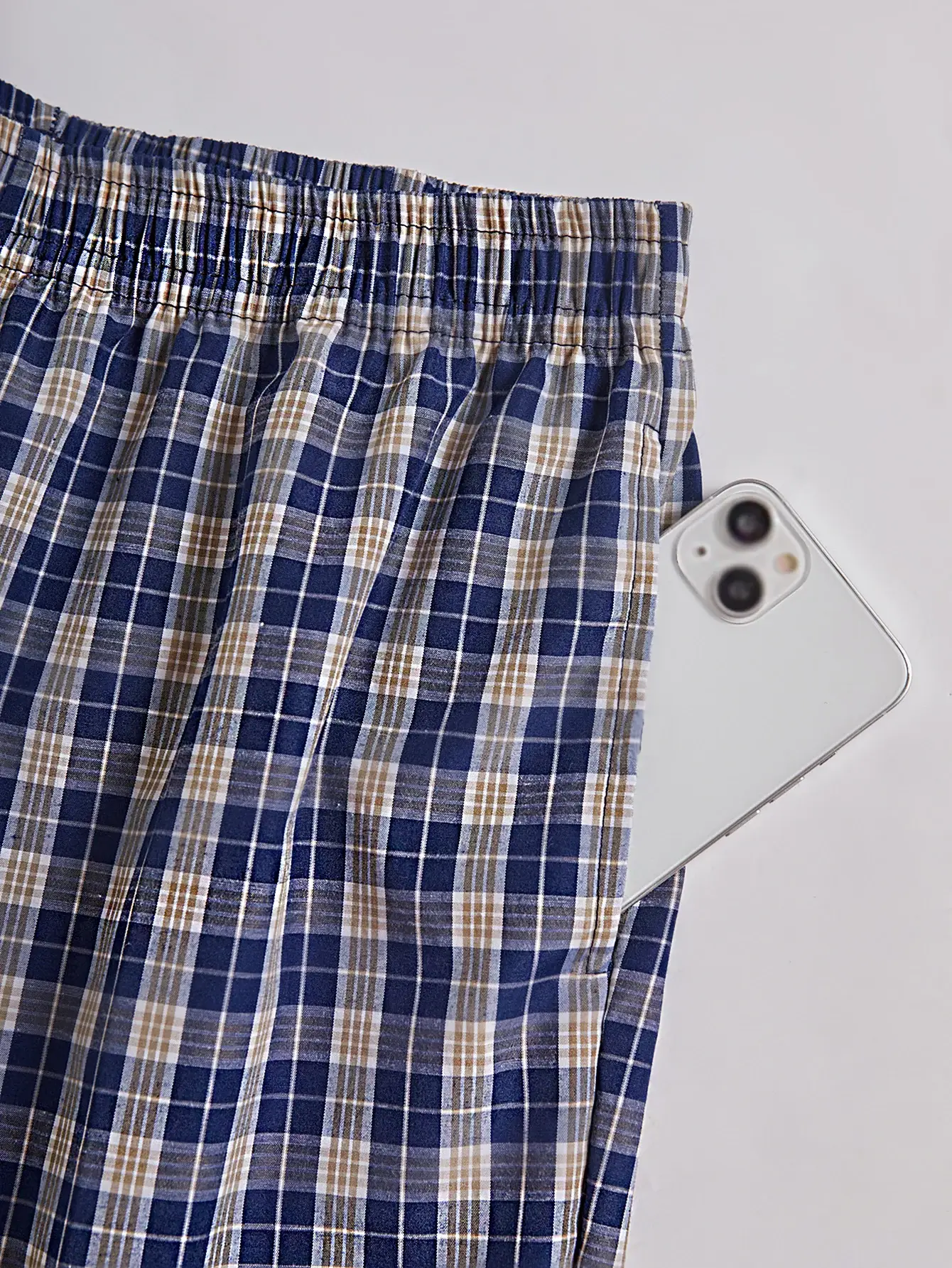 Calça longa de praia masculina, calça de canto plano, casual, xadrez, cintura elástica, confortável, casa, casual, dormir, juventude, calças de boxe — image 3