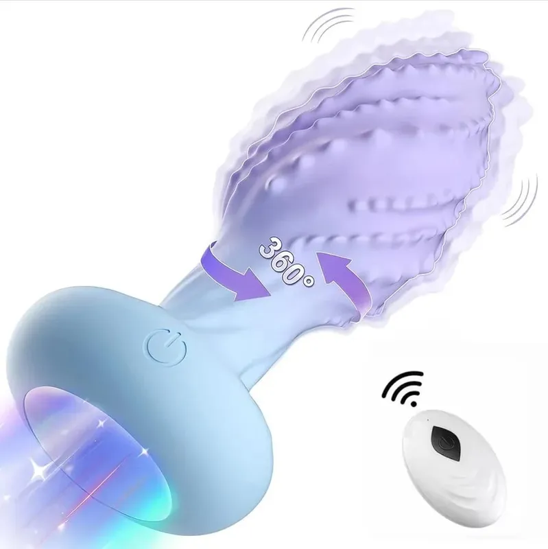 Anális dugós szexjátékok 360°-ban forgatható popsi dugó vibrátor LED világítással, távirányítóval férfi prosztata masszírozó női maszturbátor — image 5