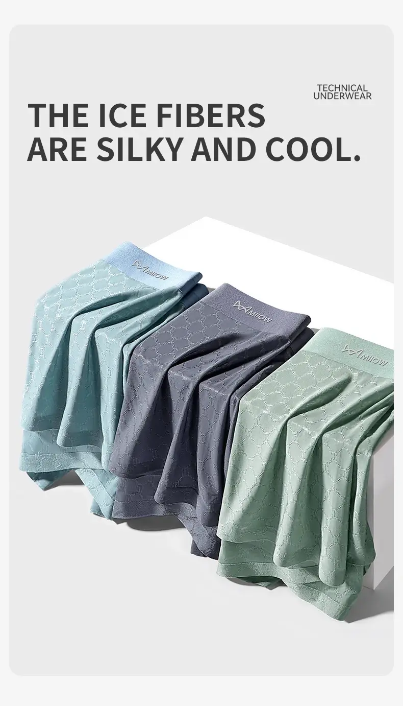 Miiow 3 pçs sem costura de seda gelo boxer roupa interior dos homens verão malha respirável calcinha antibacteriana homem cuecas boxers