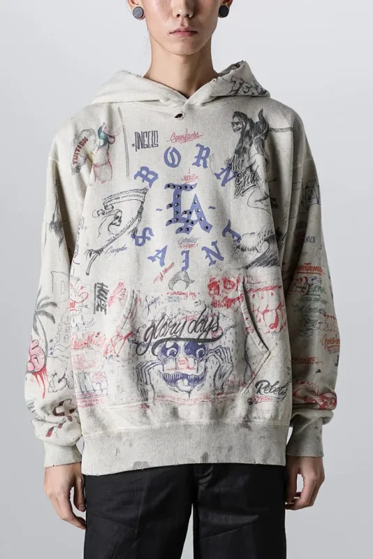 24FW SAINT Vintage Angel Printed Distressed Women Men Hooded Sweatshirt Hoodies Oversized Men Casual Cotton Pullover Hoodie — image 19