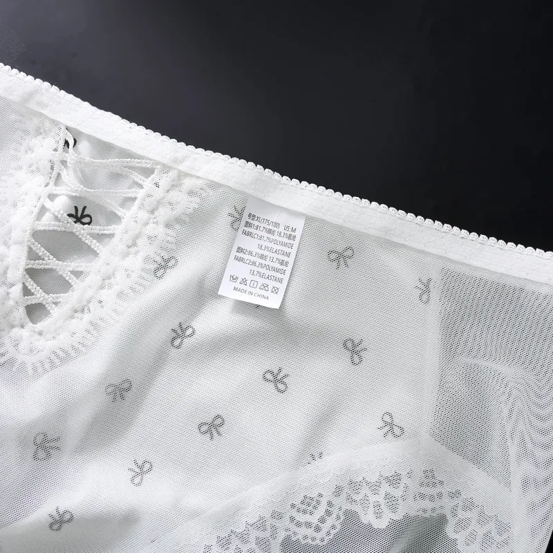 Sexy Lace Mens Briefs 3D Pouch Floral Edge High Elastic Sweet Heart Bow Print Mesh Splicing Underwear — image 16