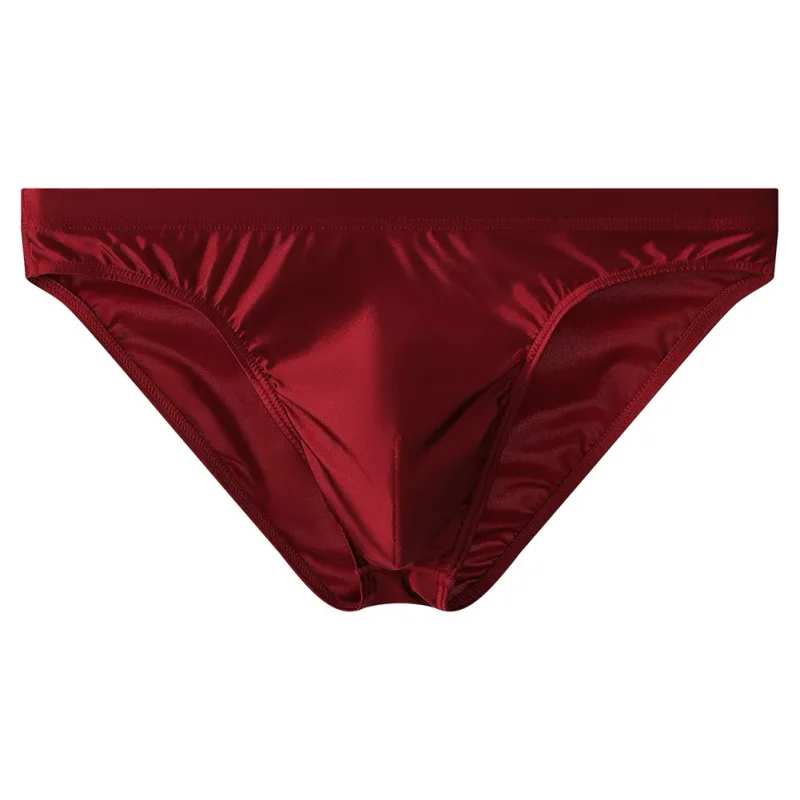 Cueca de biquíni masculina luxuosa de cetim marrom, cintura alta elástica, suave e brilhante, com bolsa de contorno 3d, respirável, íntima — image 5