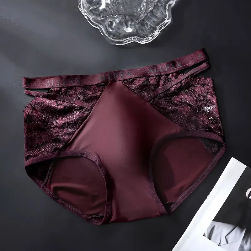 Mga Pambabaeng Panty para sa Mga Lalaki Sexy Lace Hollow Waist Briefs Breathable U Convex Pouch Underpant Soft Lace Ice Silk Splicing Underwear — image 9