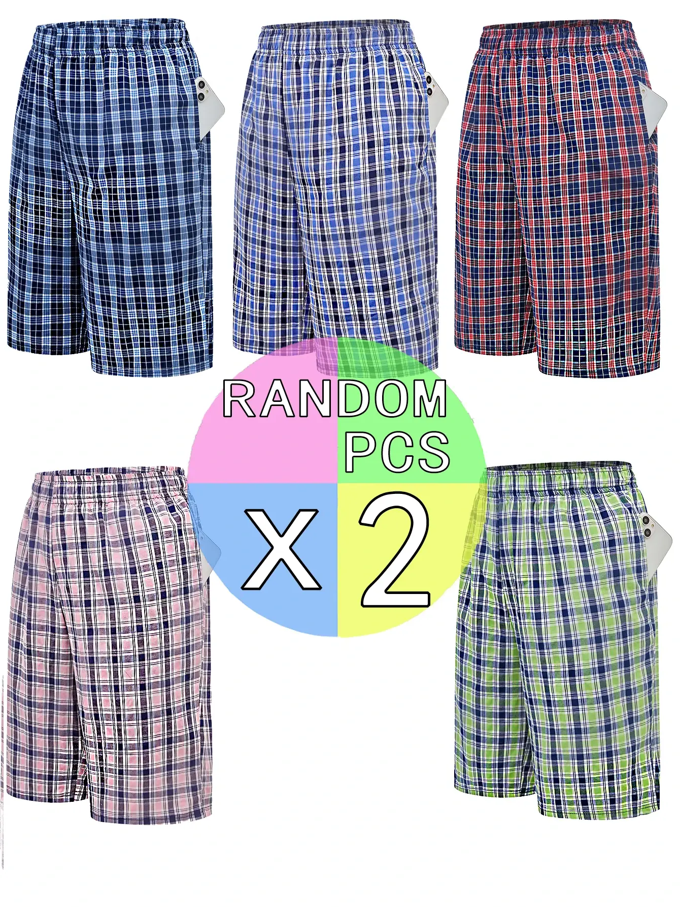 Calça longa de praia masculina, calça de canto plano, casual, xadrez, cintura elástica, confortável, casa, casual, dormir, juventude, calças de boxe — image 1