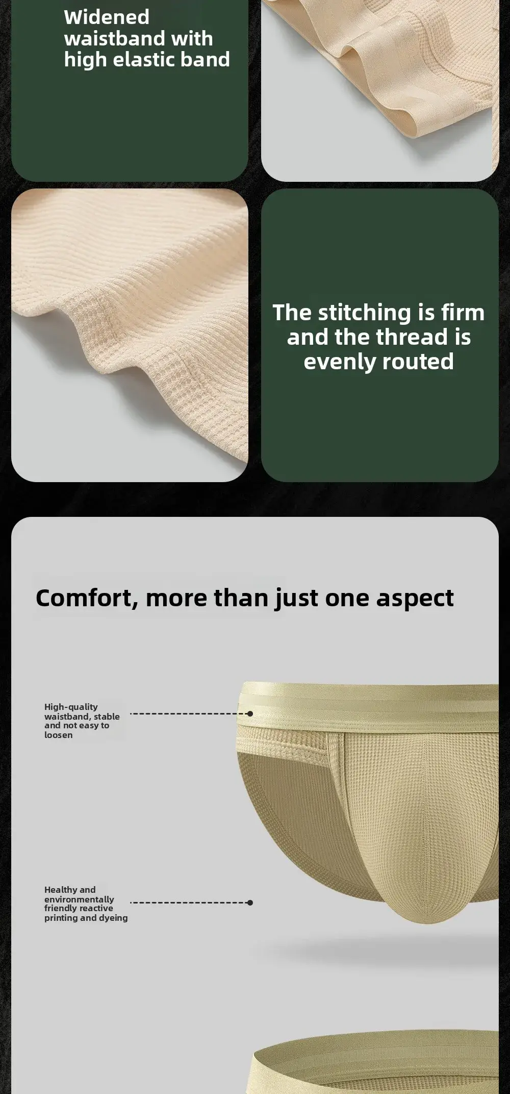 3pcs Sexy Men Waffle Cotton Briefs with Raised Bag Support Pouch With Hole U Spacious Separate Crotch Breathable Anti-sweat 3256812343913911