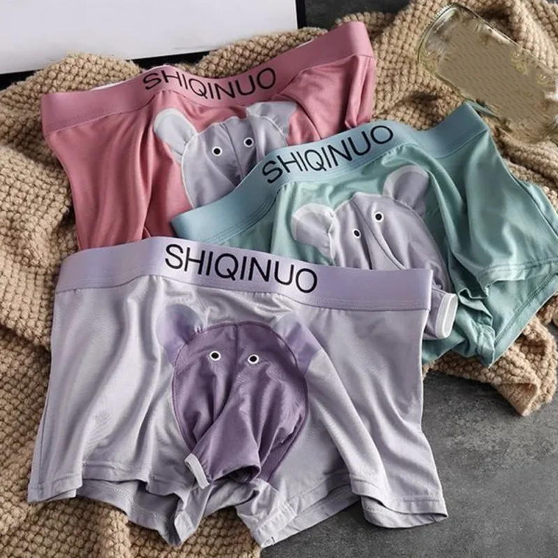 Men Cute Elephant Print Boxer Briefs Elastic Letter Waist 3D Pouch Soft Breathable Daily Sleep Home Casual Comfy Underwear Wear — image 4