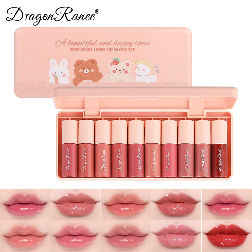 10 יחידות\קופסה מיני ליפ גלוס סט עמיד למים Cartoon Lip Glaze לאורך זמן מראה לחות שפתון נוזלי איפור שפתיים קוסמטי — image 5
