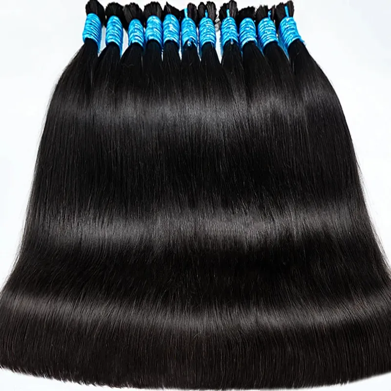 No Weft 100% Real Human Hair Extensions Remy Human Hair Bulk Μη επεξεργασμένα φυσικά μαύρα παρθένα ινδικά μαλλιά πλέξη για γυναίκες — image 17