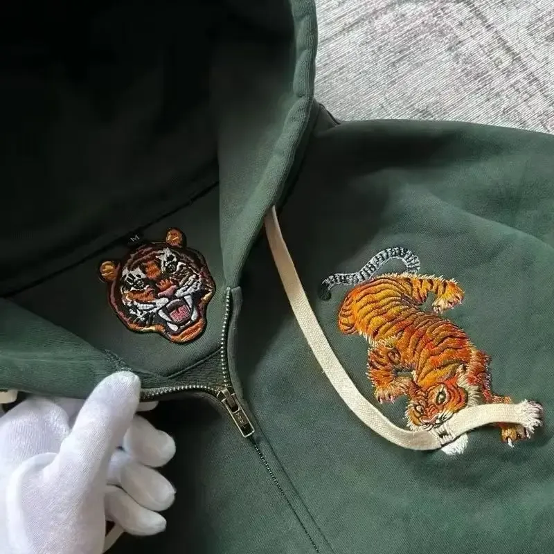 Y2k tigre garra bordado vintage duplo zíper solto moletom com capuz para homens e mulheres harajuku na moda casual estilo de rua — image 2