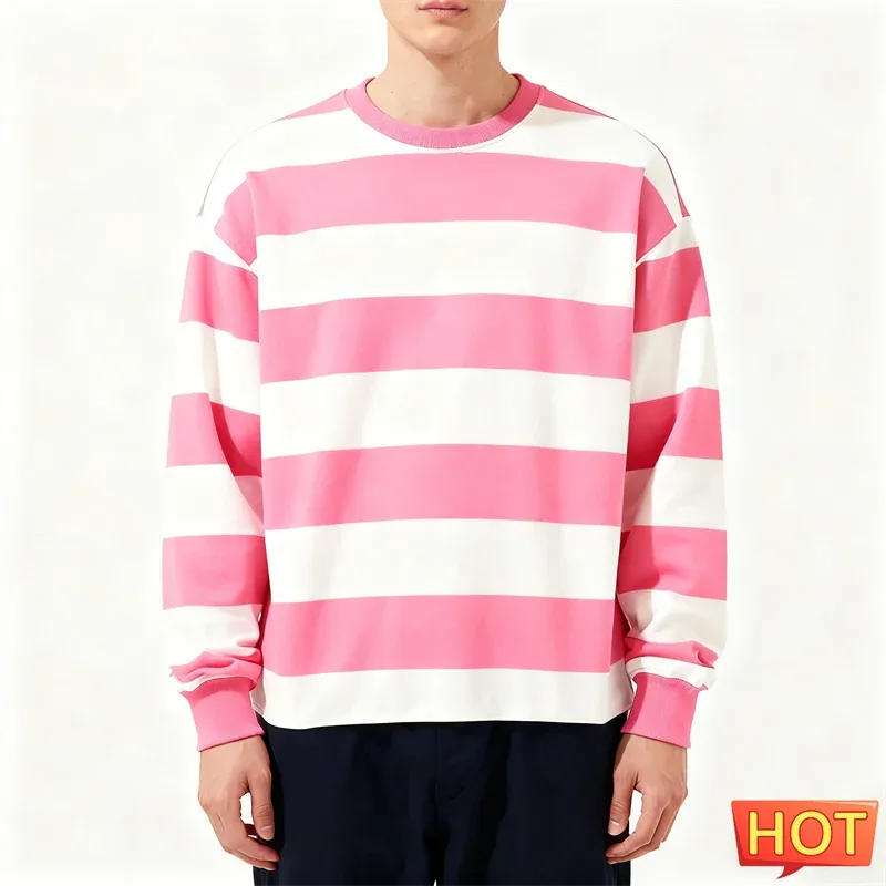 Enkla randiga grafiska tröjor för män Mode trendiga långärmade 3D-tryckta fula sweatshirts Casual överdimensionerade tröjor Toppar — image 3