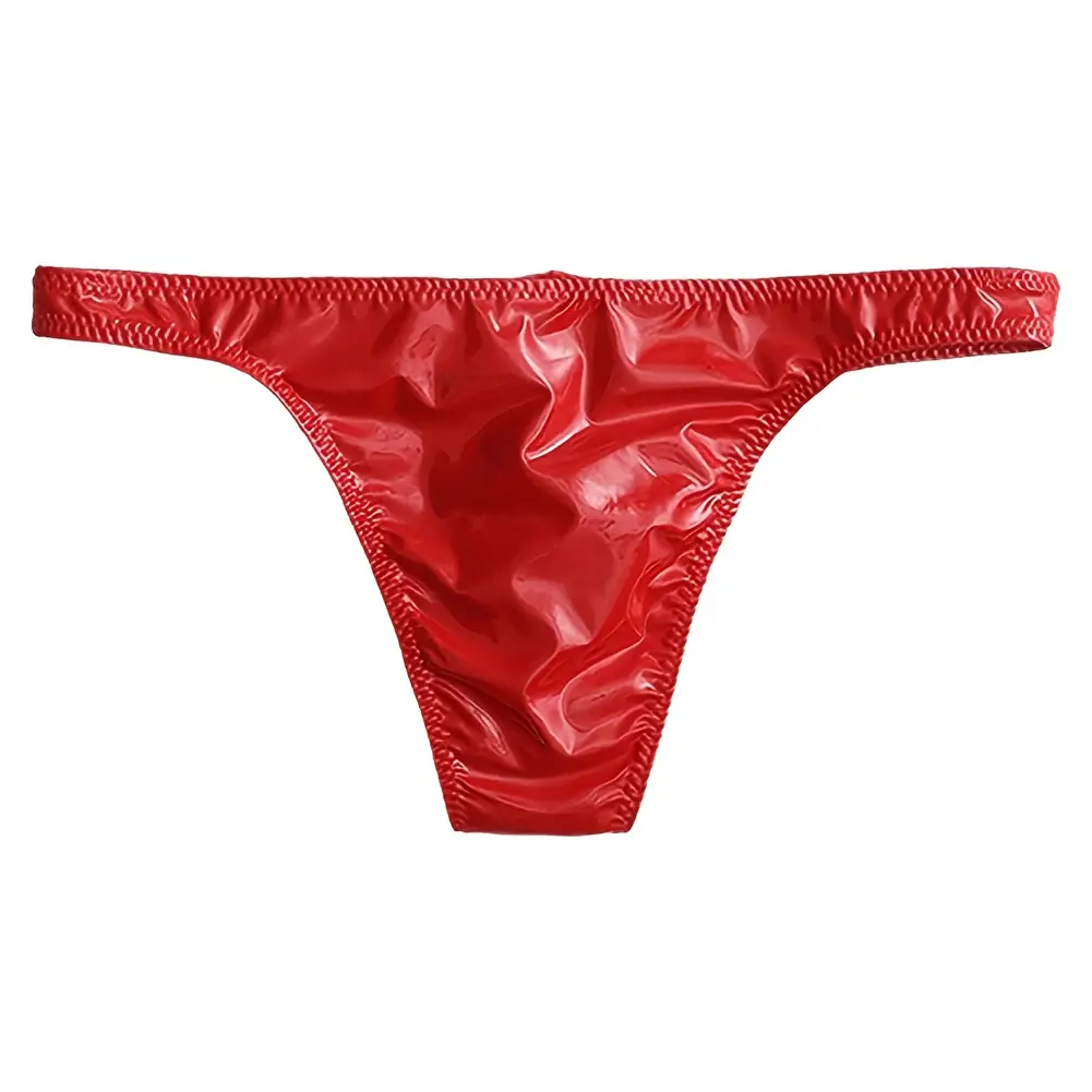 1pc Men Glossy Faux Leather Briefs Bulge Pouch Wide Waist Low Rise Underwear Erotic Lingerie Half-exposed Butt Gay Sissy Briefs