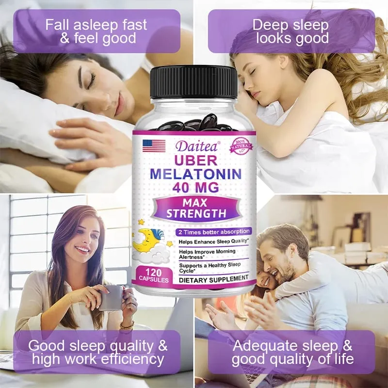 Daitea Super Melatonin Capsules-40mg Contain Vitamin C Help You Fall Asleep Faster Relieve Insomnia and Improve Sleep Quality — image 4
