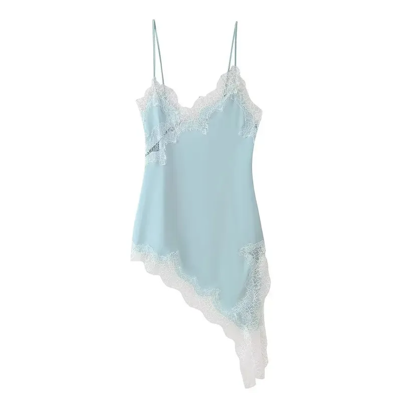 Barna szatén csipke összefűző sling ruha női elegáns, szabálytalan szegélyű V nyakú, hát nélküli ujjatlan ruha elegáns női party Club Vestidos — image 7