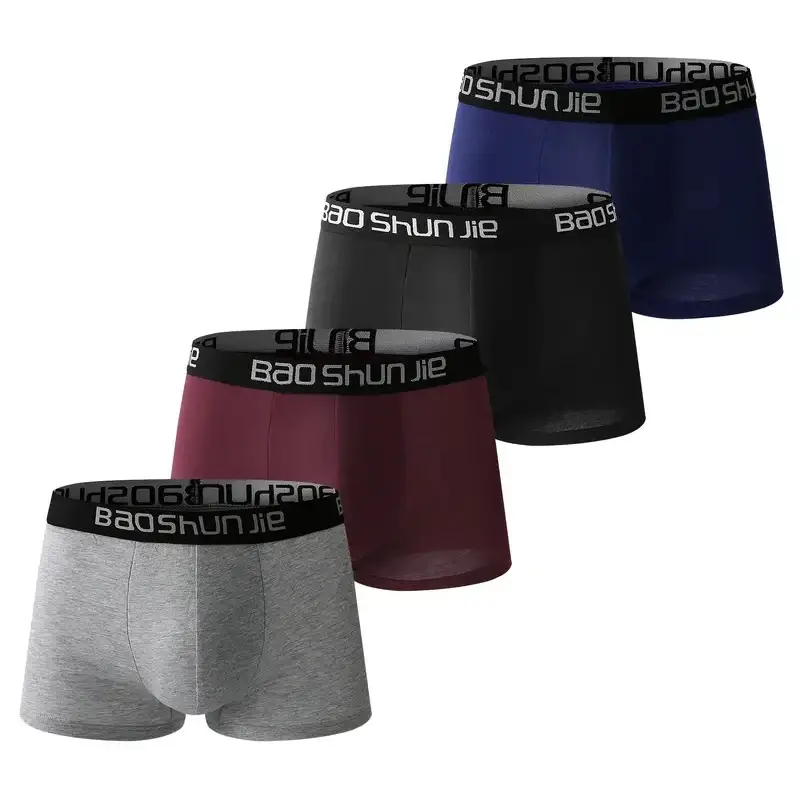 4 pçs roupa interior masculina de algodão boxer shorts cintura média respirável calcinha masculina tamanho maior l-lot macio e confortável boxer
