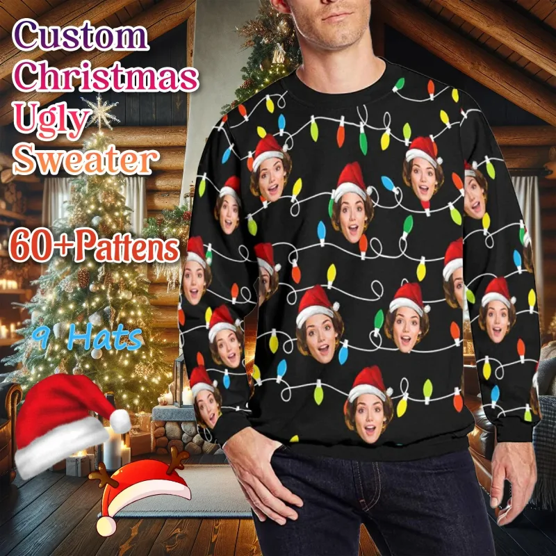 Fotoğrafınızı Özel 3D Baskı Çirkin Noel Kazak DIY Yüz Aile Kazaklar Komik Görüntü Kazak Kişiselleştirilmiş Noel Hediyesi Unisex — image 9