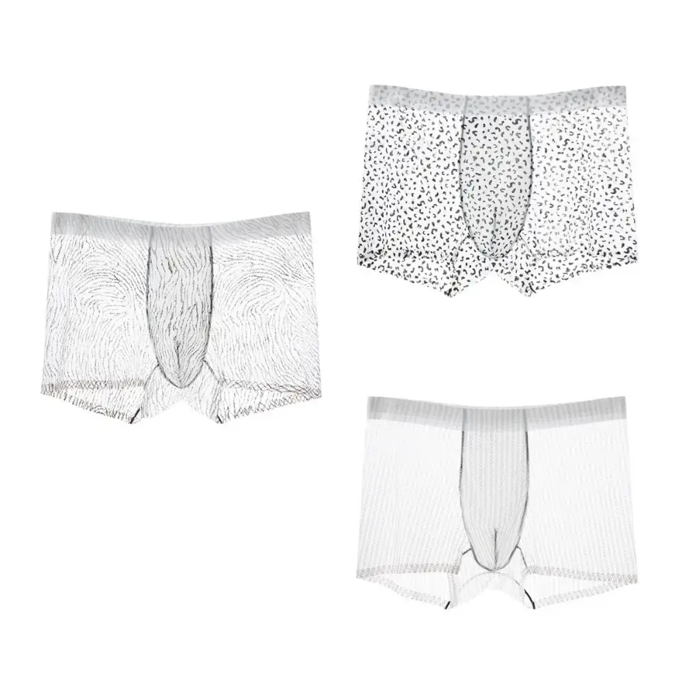 Fashion Manipis na Ice Silk Boxer Briefs na See Through Stripe Leopard Print Boxers Nakakahinga ng Seamless Cool Feeling Underpants Araw-araw — image 3