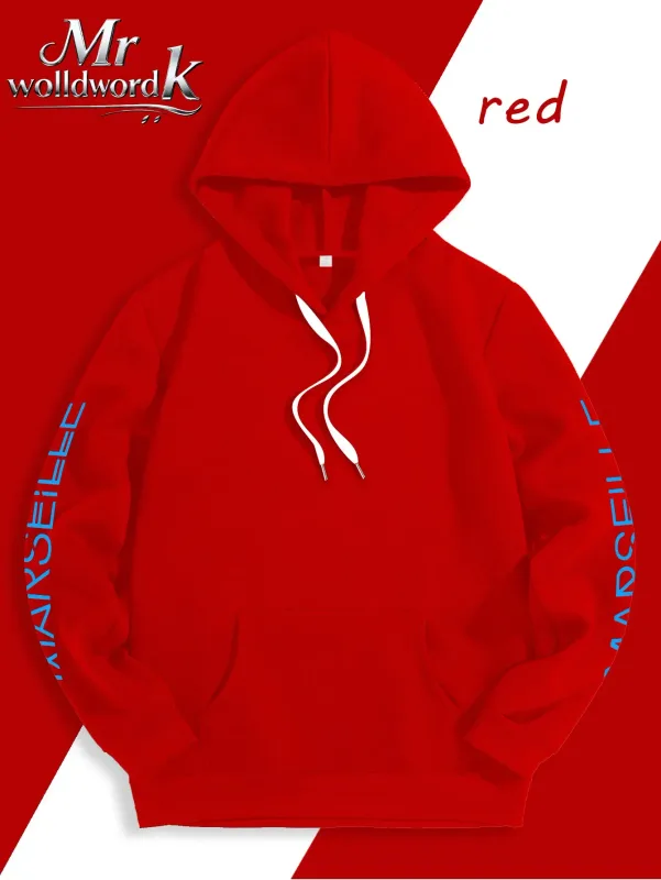 Män Marseille 13 City Graphic Hoodie Multi-Print Sleeve Back Letter Hooded Sweatshirt Höst Vinter Fleece Lös Hoodie — image 2