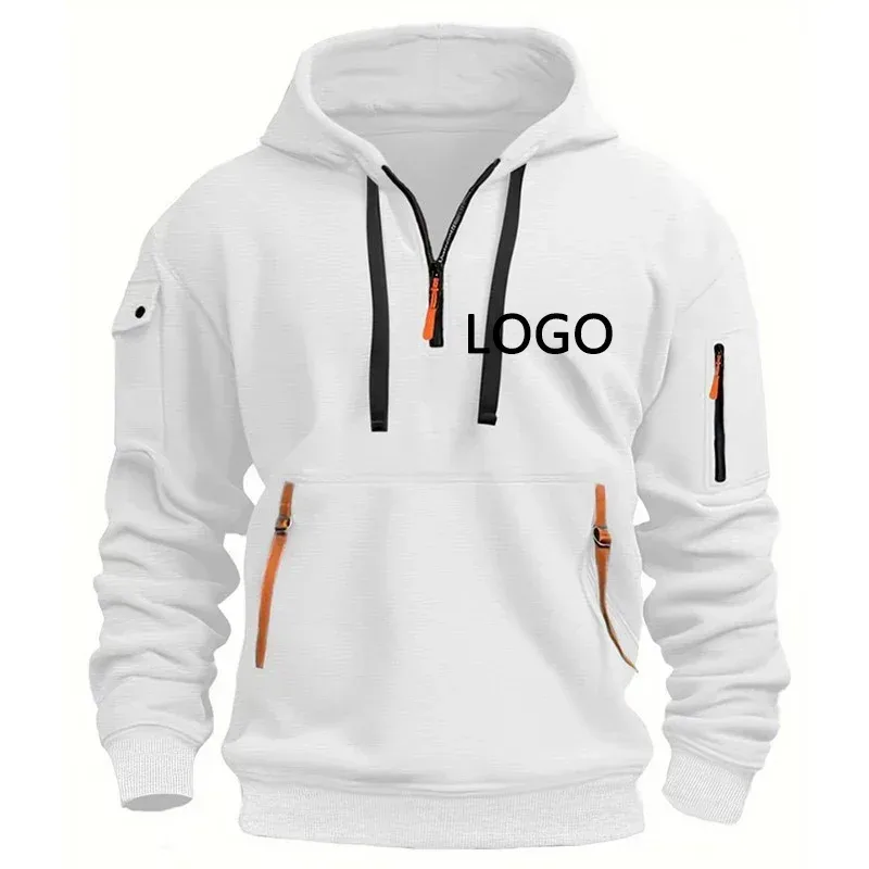 Novo personalizado ombro gota hoodies masculino lazer esporte multi zíper braço bolso solto moletom moda com capuz jaqueta pulôver — image 5