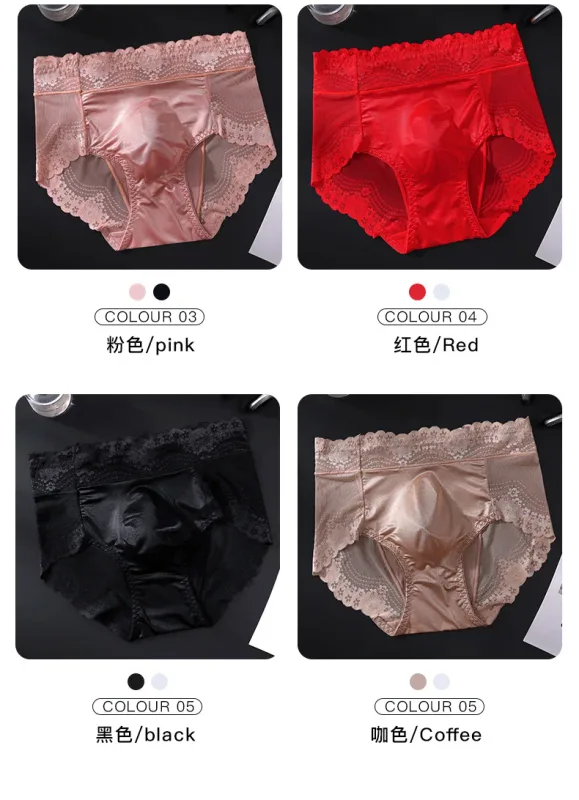 Flor renda malha oco para fora sexy roupa interior masculina de seda gelo respirável sem costura fina triângulo calças macio traceless cuecas masculinas — image 12