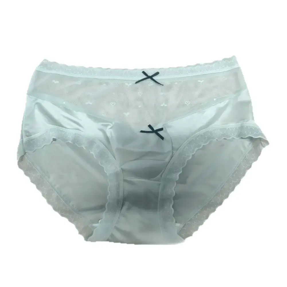 Men Satin Lace Brief Underwear Sweet Bow Decoration Sheer Mesh Waistband Scalloped Lace Trim Soft Smooth Fabric Sexy Male Briefs — image 6