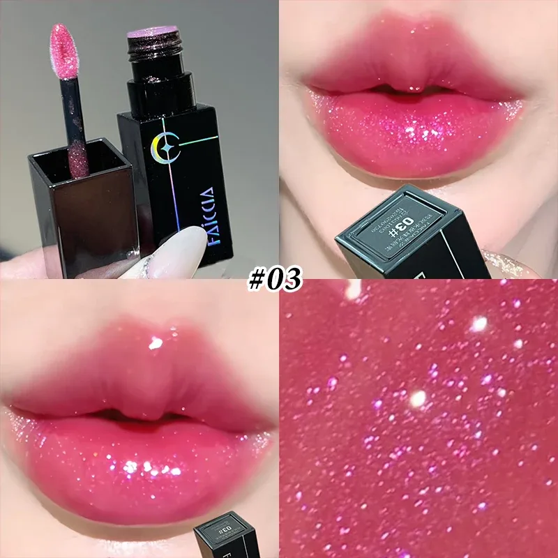 8 Colors Glitter Watery Lip Gloss Diamond Pearlescent Metallic Lipstick Lasting Moisturizing Non-Sticky Halloween Party Makeup