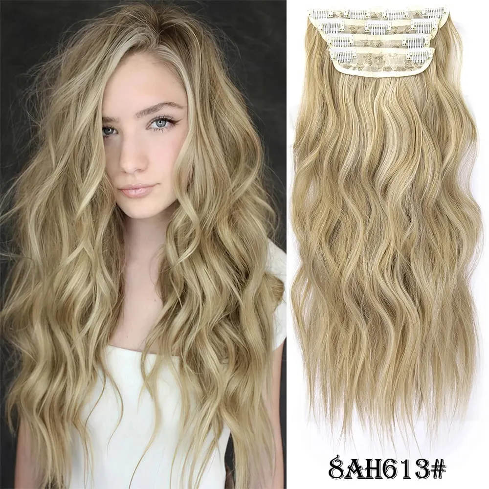 Leeons Wavy Clip In Hair Extensions 4 τμχ Φυσικά μαλακά μακριά κυματιστά Hairpieces Χοντρό διπλό κλιπ υφαδιού σε επεκτάσεις μαλλιών για γυναίκες — image 9