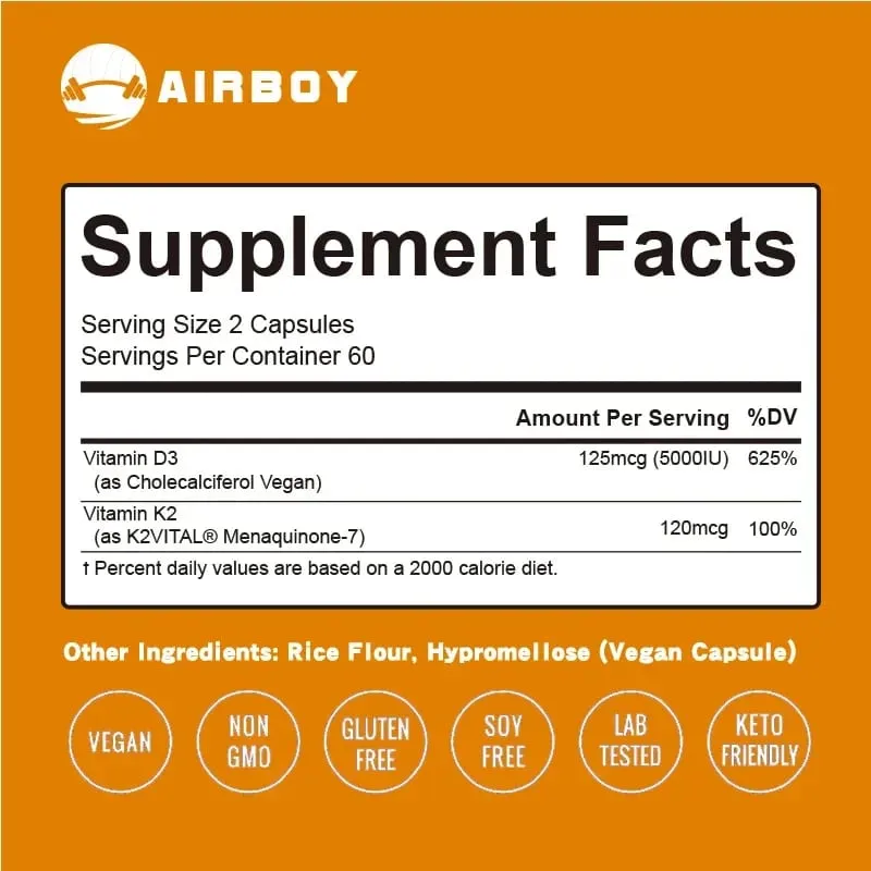 Vitamin D3+K2 Capsules - For Regulate Calcium Metabolism Promote Bone Heart and Immunity System Health — image 4