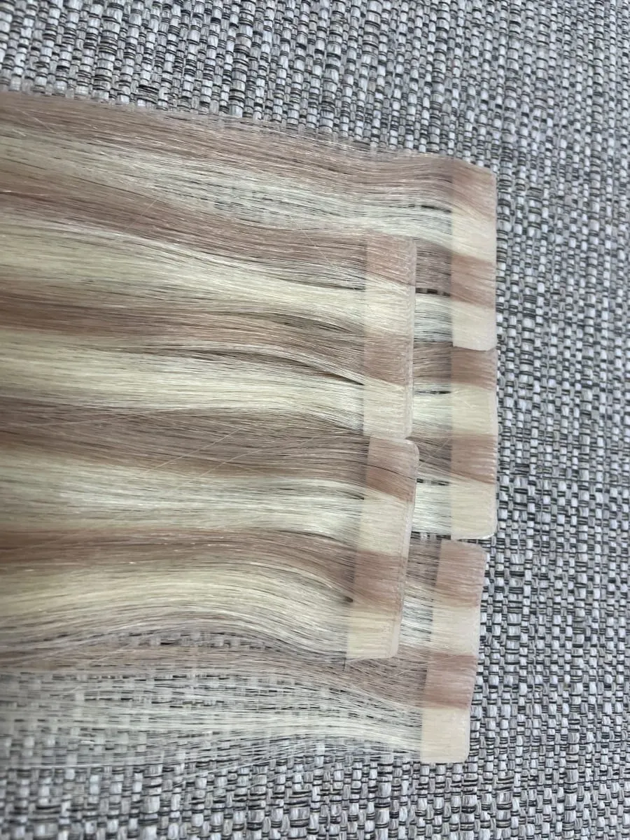 Moresoo Injection Tape Hair Extensions Ash Blonde Highlight Virgin Hair Φυσική ίσια ταινία Brazilian in Human Hair Extension