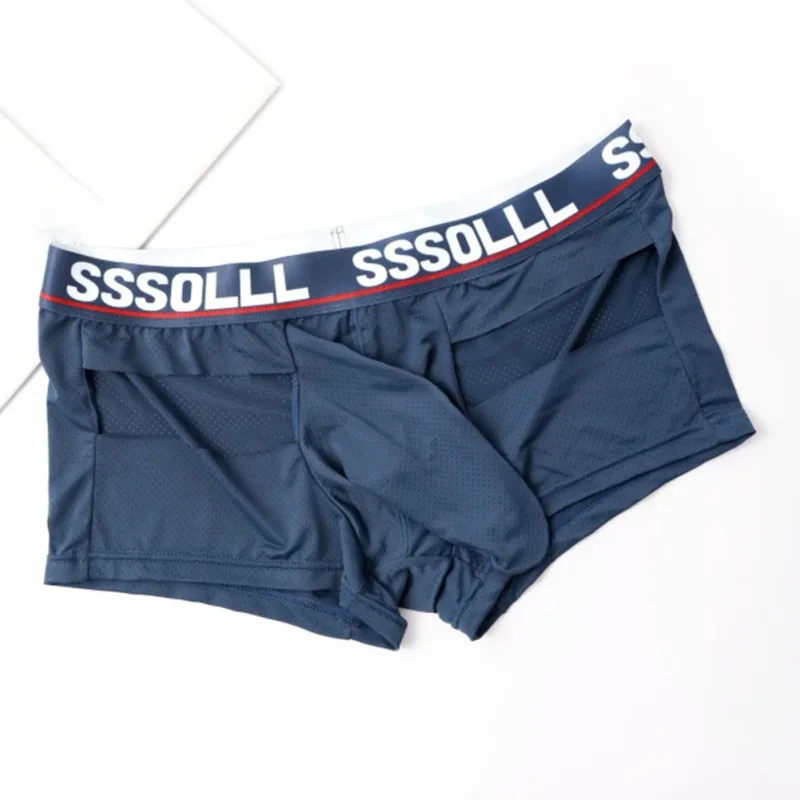 Men Breathable Mesh Boxer Shorts Soft Flat Corner Elephant Nose Trunks Underwear For Daily Wear Classic Letter Print Panties