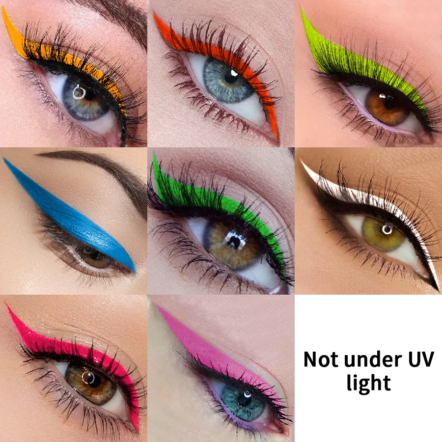 1 PC אור UV ניאון אייליינר עט איפור עיניים כחול ירוק עמיד למים צבע נוזלי עיפרון עיפרון איפור קוסמטיקה צהוב סגול — image 2