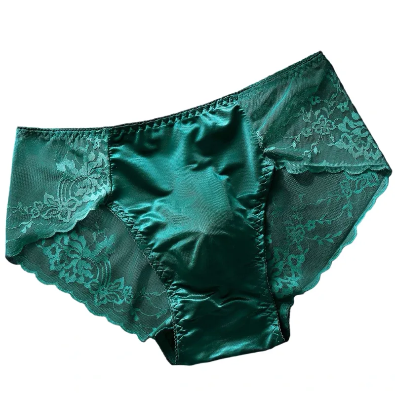 Cuecas masculinas de renda sem costura cuecas de seda gelada 3D bolsa com protuberância calcinha gay de cintura baixa