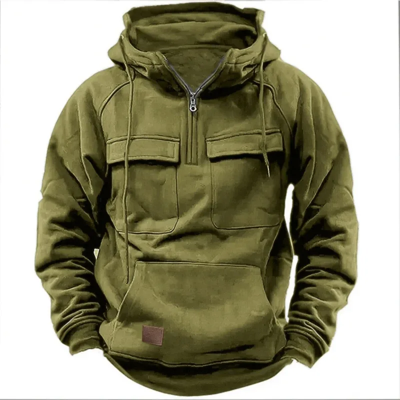 Novo outono-inverno masculino com capuz de cor sólida casual hoodie-moda jovem multi-bolso remendo moletom com capuz pulôver camisa — image 7