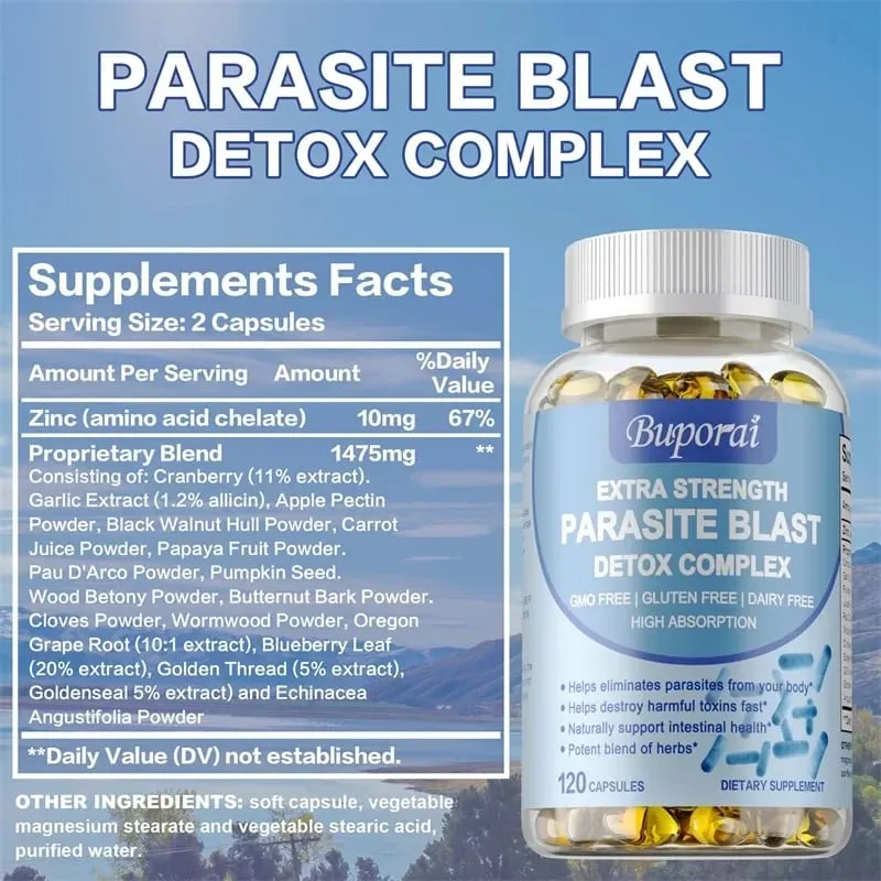 Parasite Blast Detox Complex – Támogatja a bélrendszer egészségét Eltünteti a parazitákat Elősegíti az anyagcserét és erősíti az immunitást — image 2