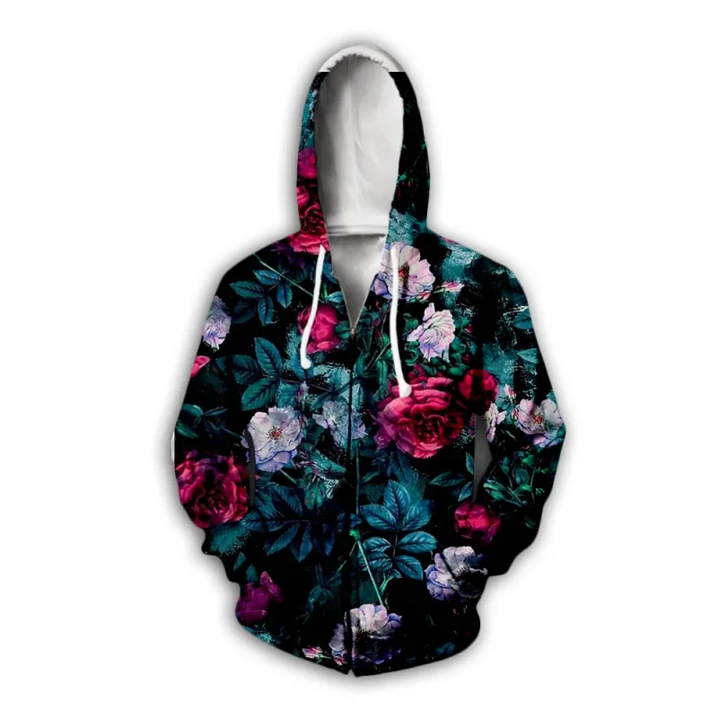 Flower Floral Pattern 3D Print Zipper Hoodies Men's Autumn Hooded Sweatshirts Oversized Streetwear Tracksuit Coat Man Clothing — image 8