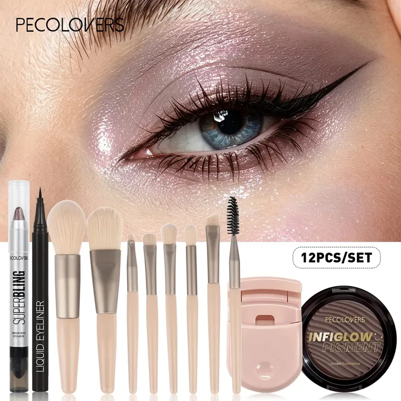 12 ΤΕΜ/ΣΕΤ Shimmer Eye Shadow Pen & Palette Liquid Eyeliner Lash Curler Eye Brushes Makeup Ανθεκτικά/Αδιάβροχα/Μεγάλης διάρκειας