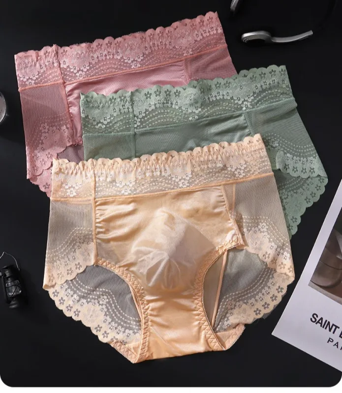 Flor renda malha oco para fora sexy roupa interior masculina de seda gelo respirável sem costura fina triângulo calças macio traceless cuecas masculinas — image 9