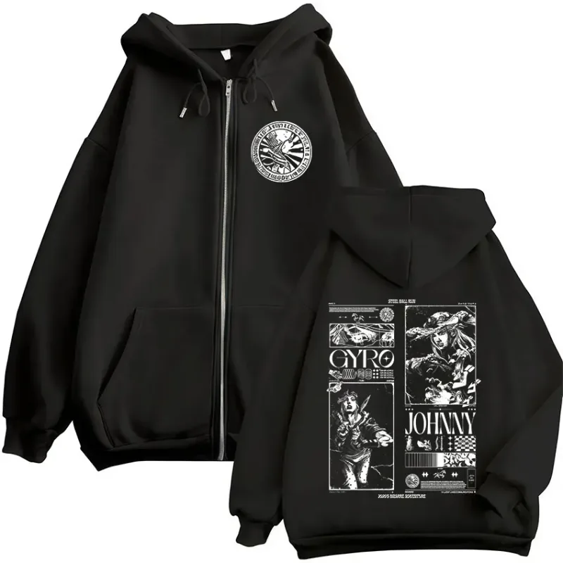 Anime jojo bizarre aventura bola de aço correr zíper hoodies das mulheres dos homens zip up moletom com capuz jaquetas vintage casacos streetwear — image 1