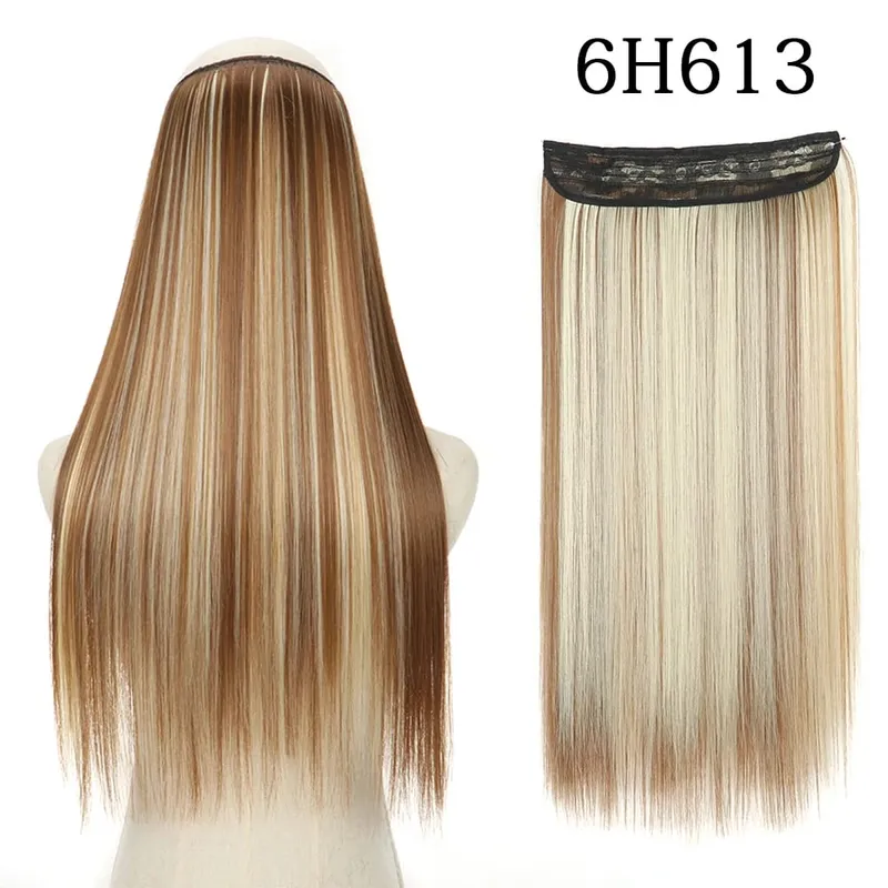 Συνθετικά Long Straight No Clip Invisible Line Hair Extensions 40 55 80cm Φυσικό Καστανό Ξανθό Fake Hairpiece για Γυναικεία — image 11